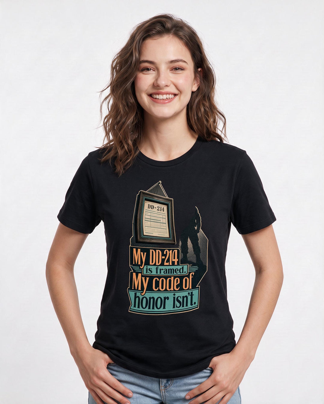 Veteran Women's Black T-Shirt – My DD-214 is framed. My code of honor isn't. product image 3