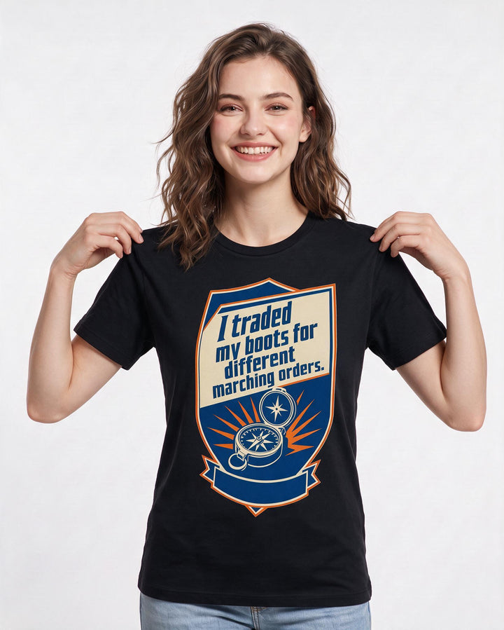 Graphic Women's Black T-Shirt - I traded my boots for different product image 3