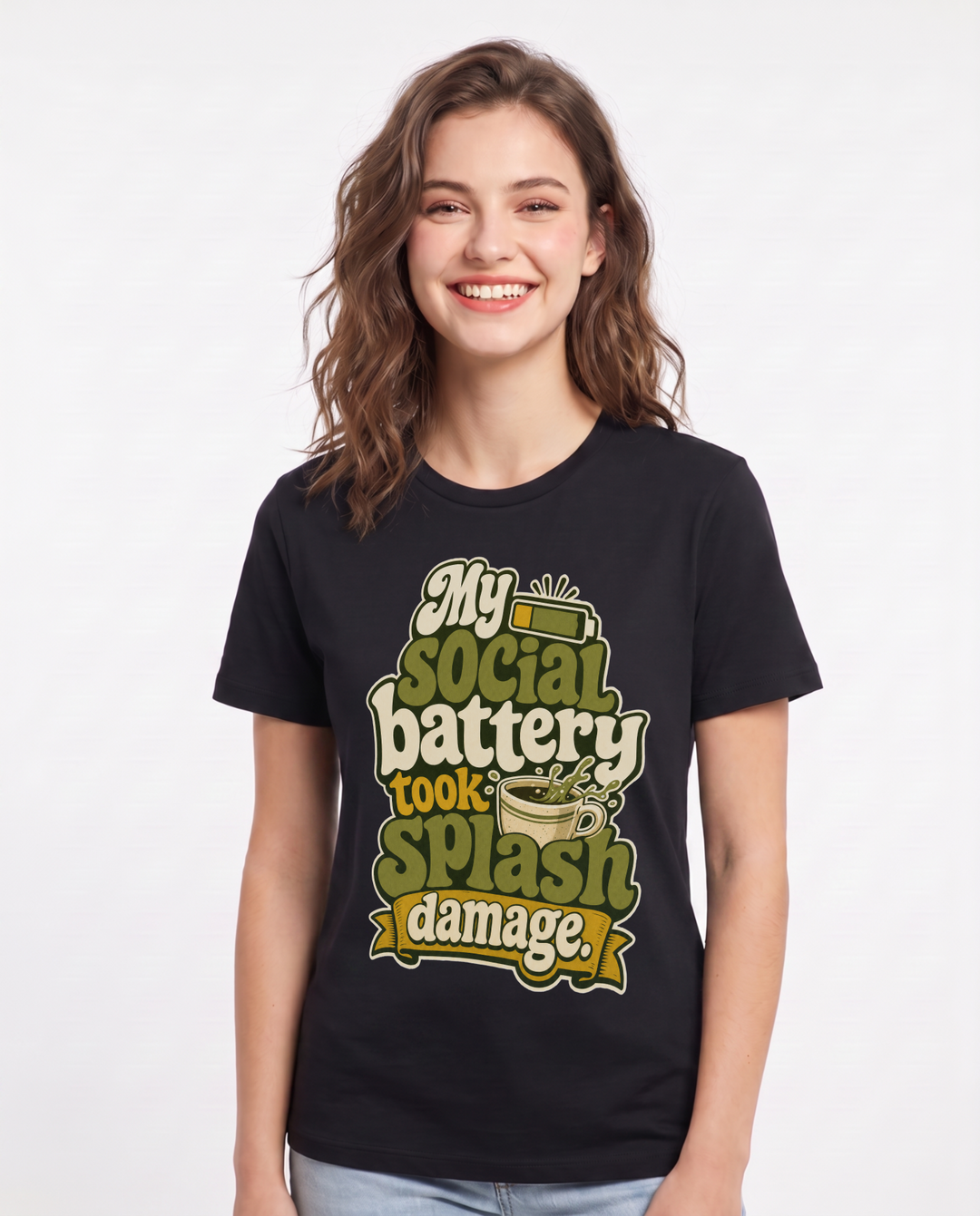 Funny Gaming Women's Black T-Shirt – My social battery took splash damage. product image 1