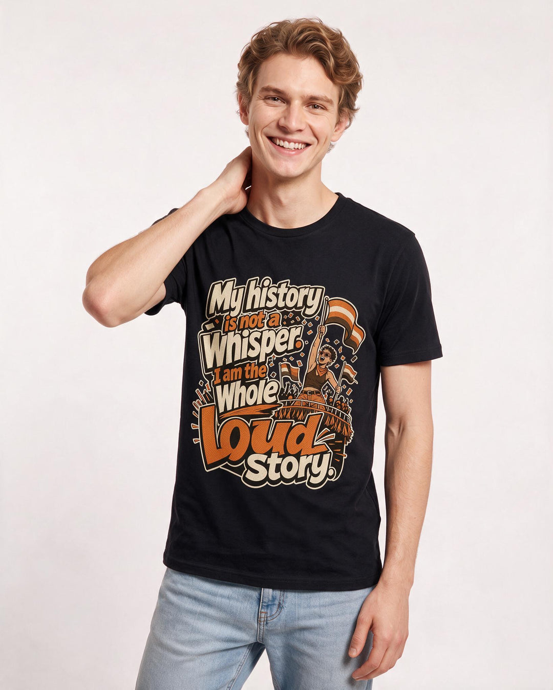 Pride Men's Black T-Shirt – My history is not a whisper. I am the whole loud story. product image 3