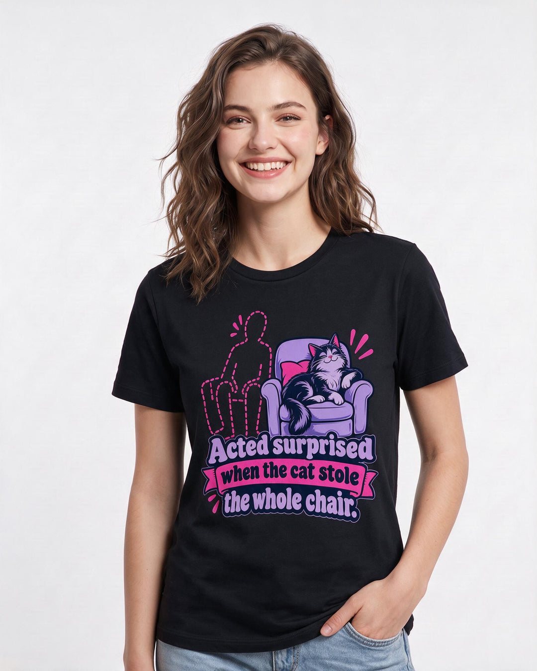 Cat Lover Black T-Shirt for Women – Everyday Expression Graphic Tee product image 1