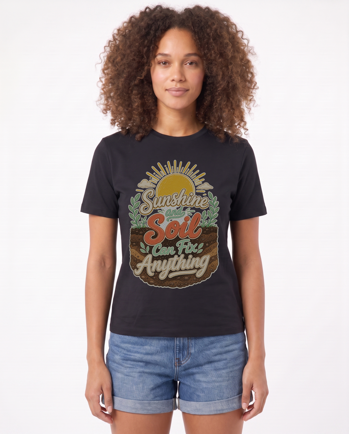 Sunshine And Soil Can Fix Anything Black T-Shirt mockup 1