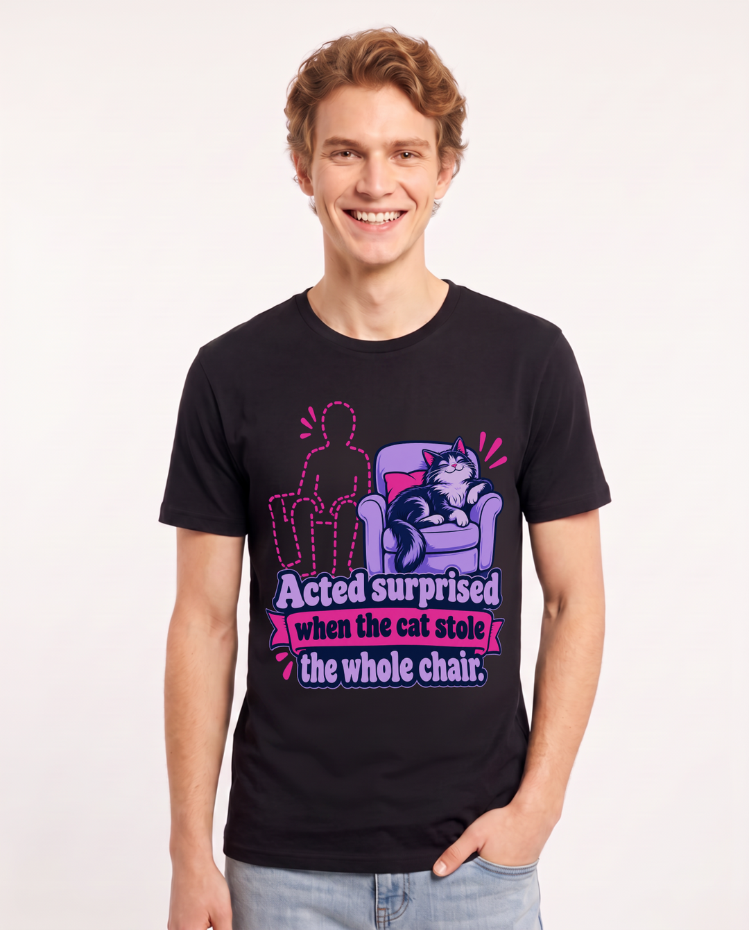 Cat Lover Black T-Shirt for Men – Everyday Expression Graphic Tee product image 3