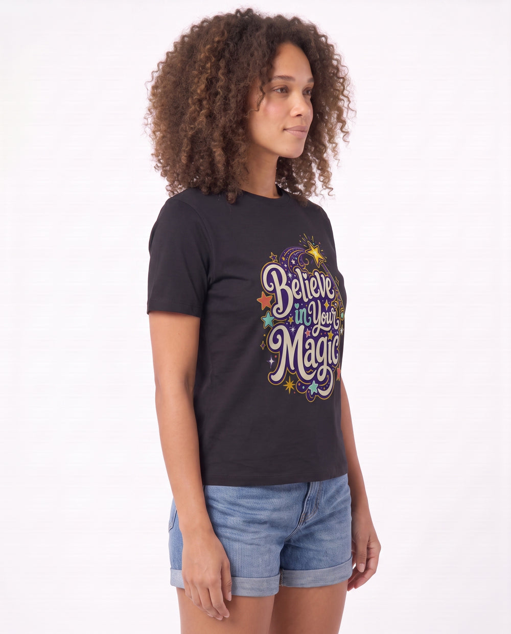 Believe In Your Magic Black T-Shirt mockup 2