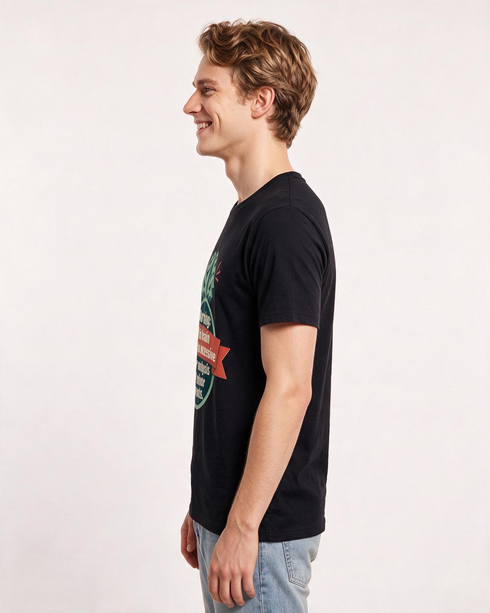 Graphic Men's Black T-Shirt - Warning: This brain contains excessive product image 2