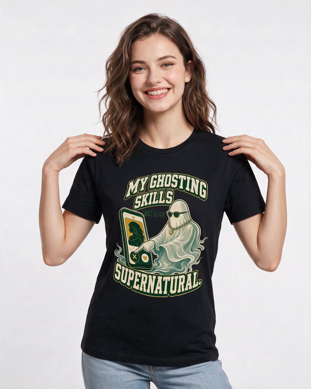 Funny Halloween Women's Black T-Shirt – My ghosting skills are also supernatural. product image 3