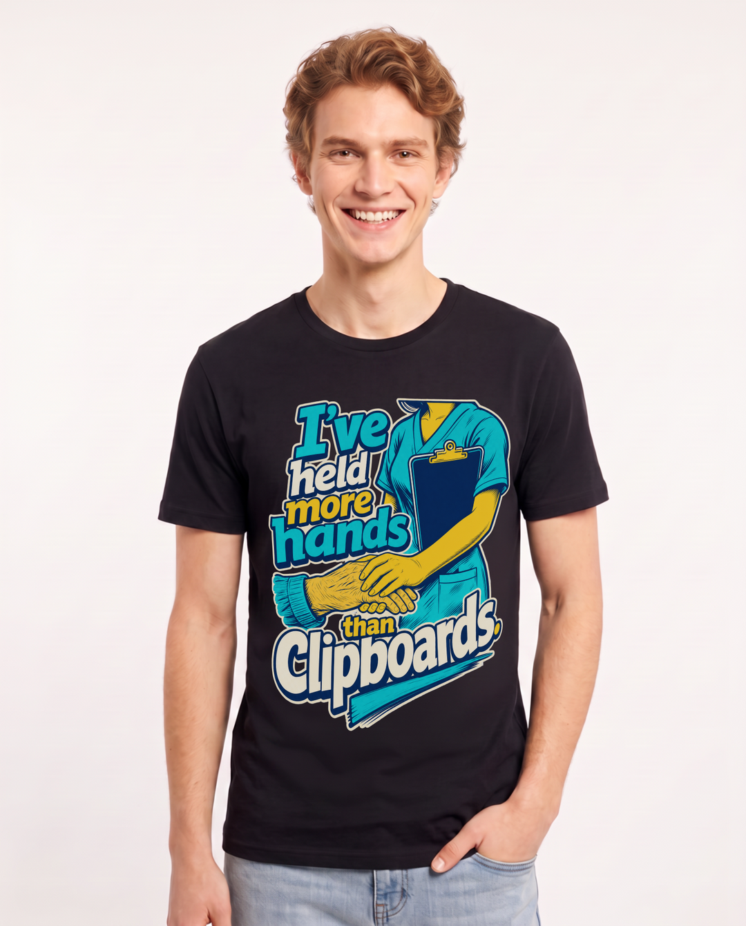 Funny Nurse Men's Black T-Shirt – I've held more hands than clipboards. product image 1
