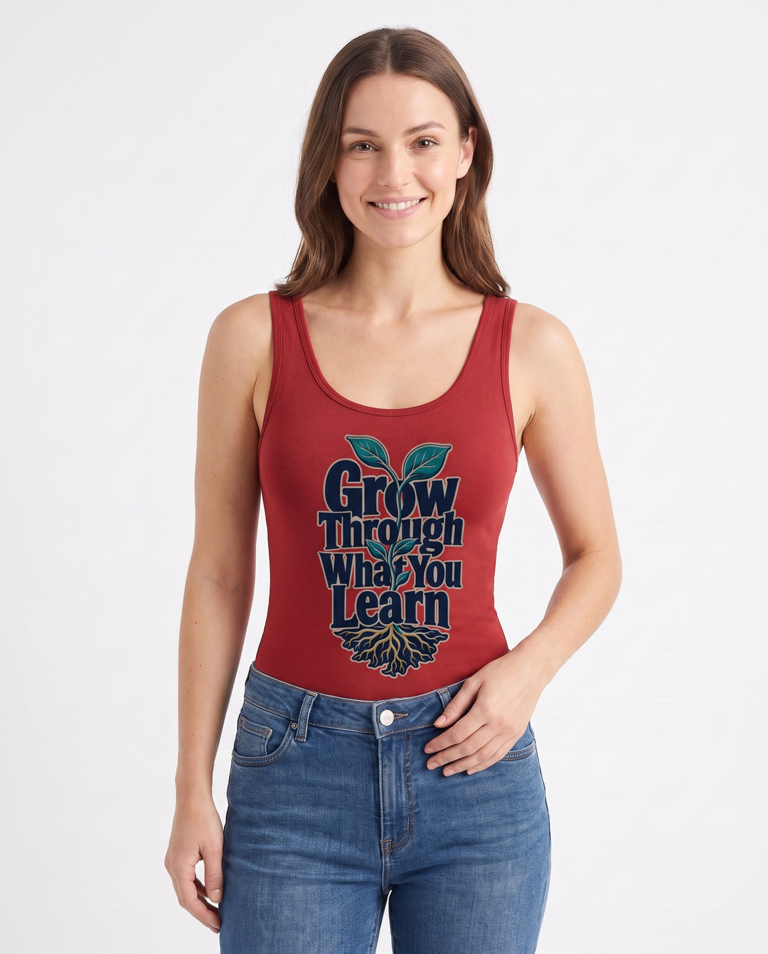 Grow Through What You Learn Sleeveless Tank Bodysuit mockup 3