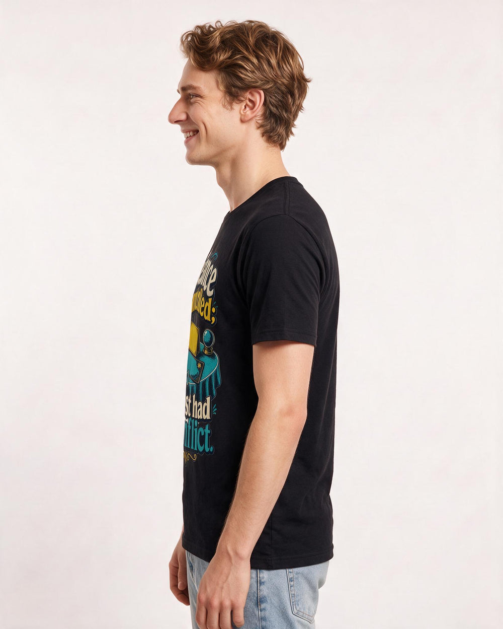 Funny Halloween Men's Black T-Shirt – “Séance cancelled; ghost had a conflict.” product image 2