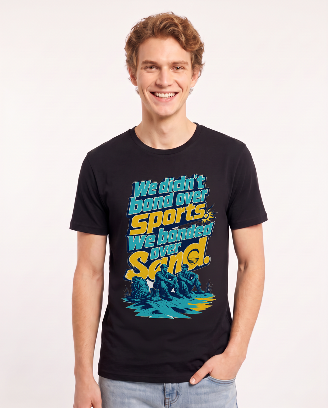 Veteran Men's Black T-Shirt – We didn't bond over sports. We bonded over sand. product image 1