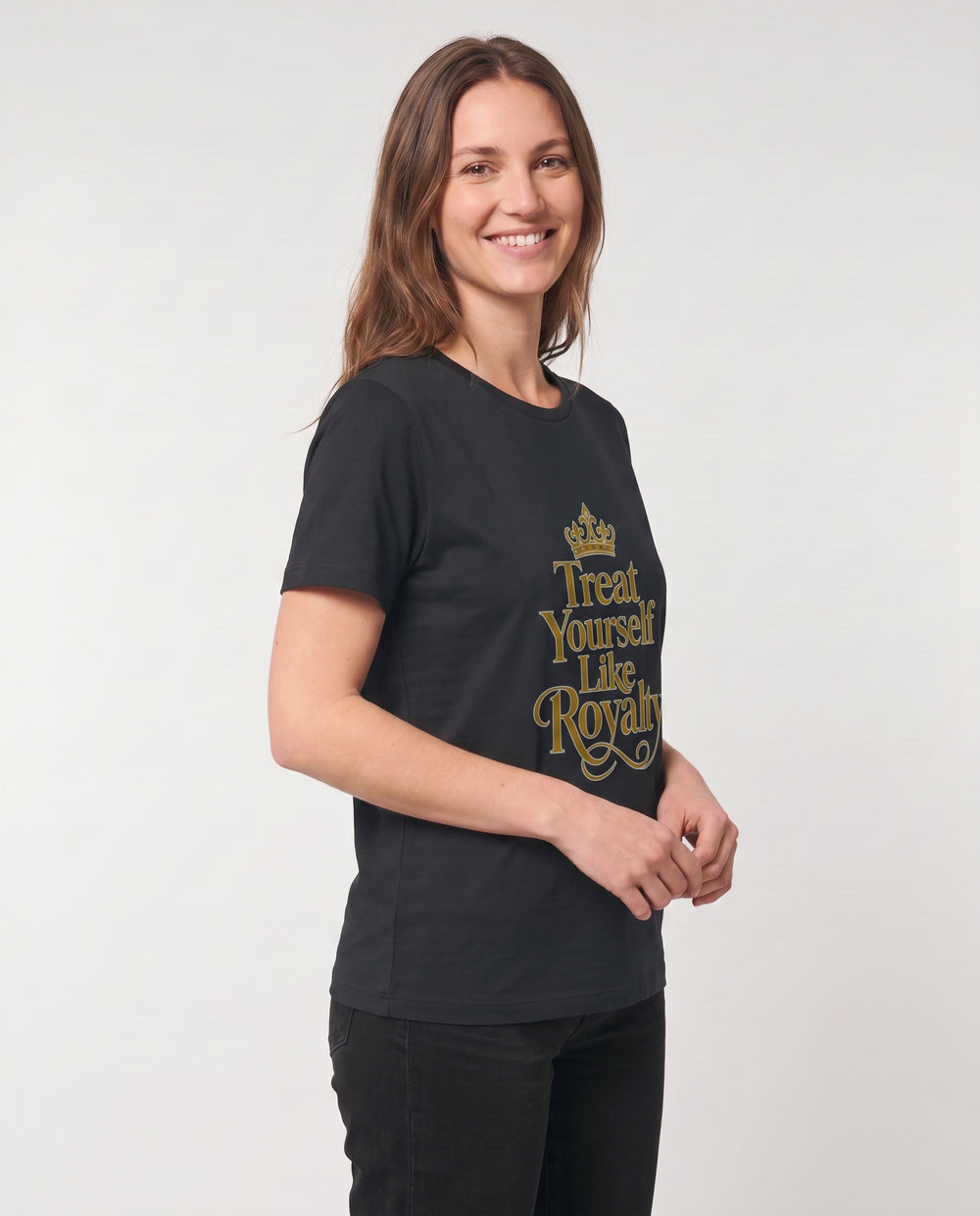 Treat Yourself Like Royalty Black T-Shirt mockup 2