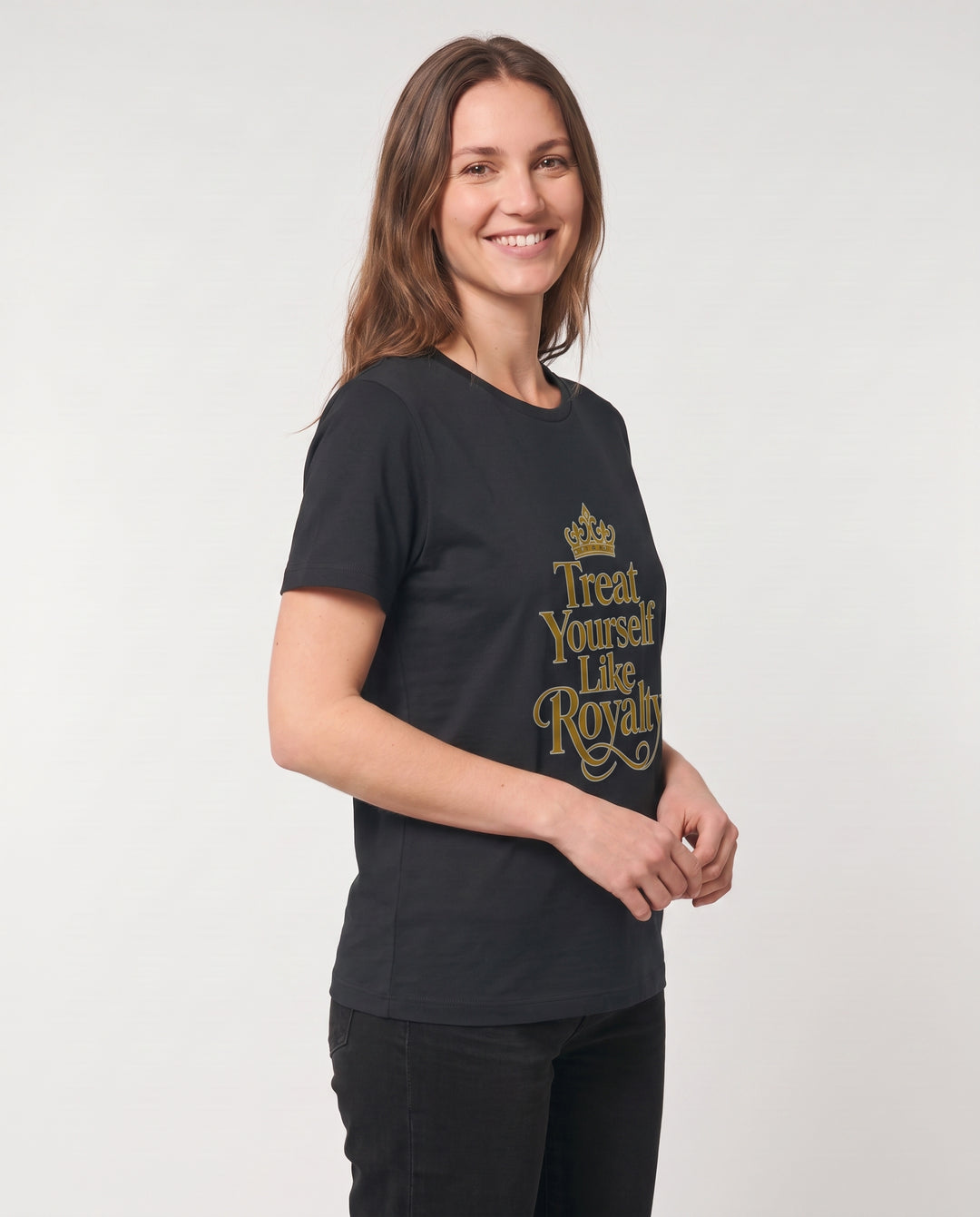 Treat Yourself Like Royalty Black T-Shirt mockup 2