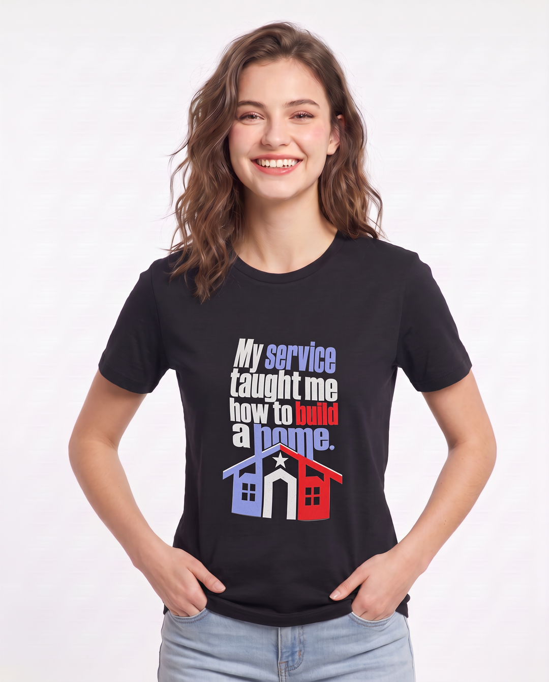 My service taught me how to build a home. Women's Black T-Shirt product image 1