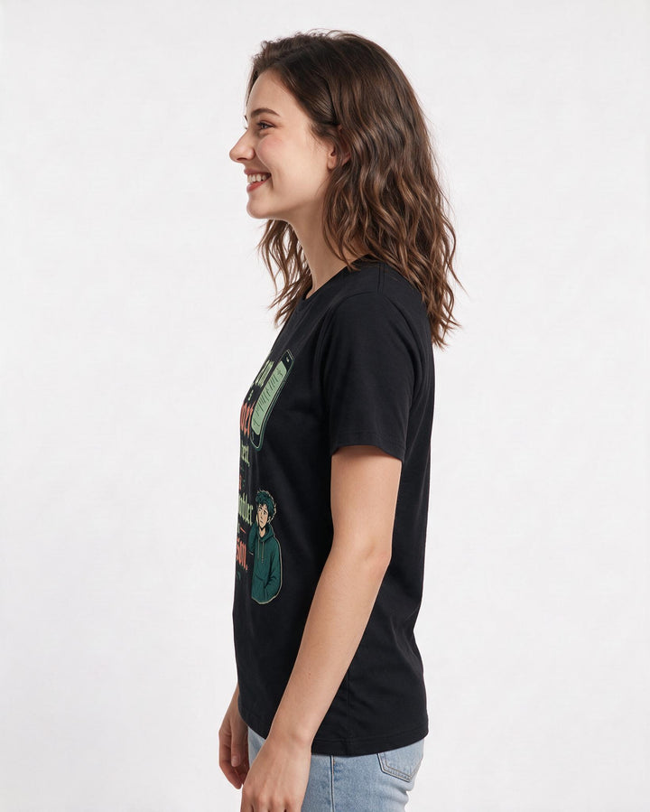 Neurodiversity Women's Black T-Shirt – I am a poet in text, a mumbler in person. product image 2