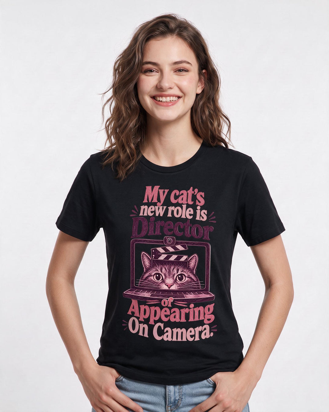 Cat Lover Women's Black T-Shirt – My cat's new role is Director of product image 3