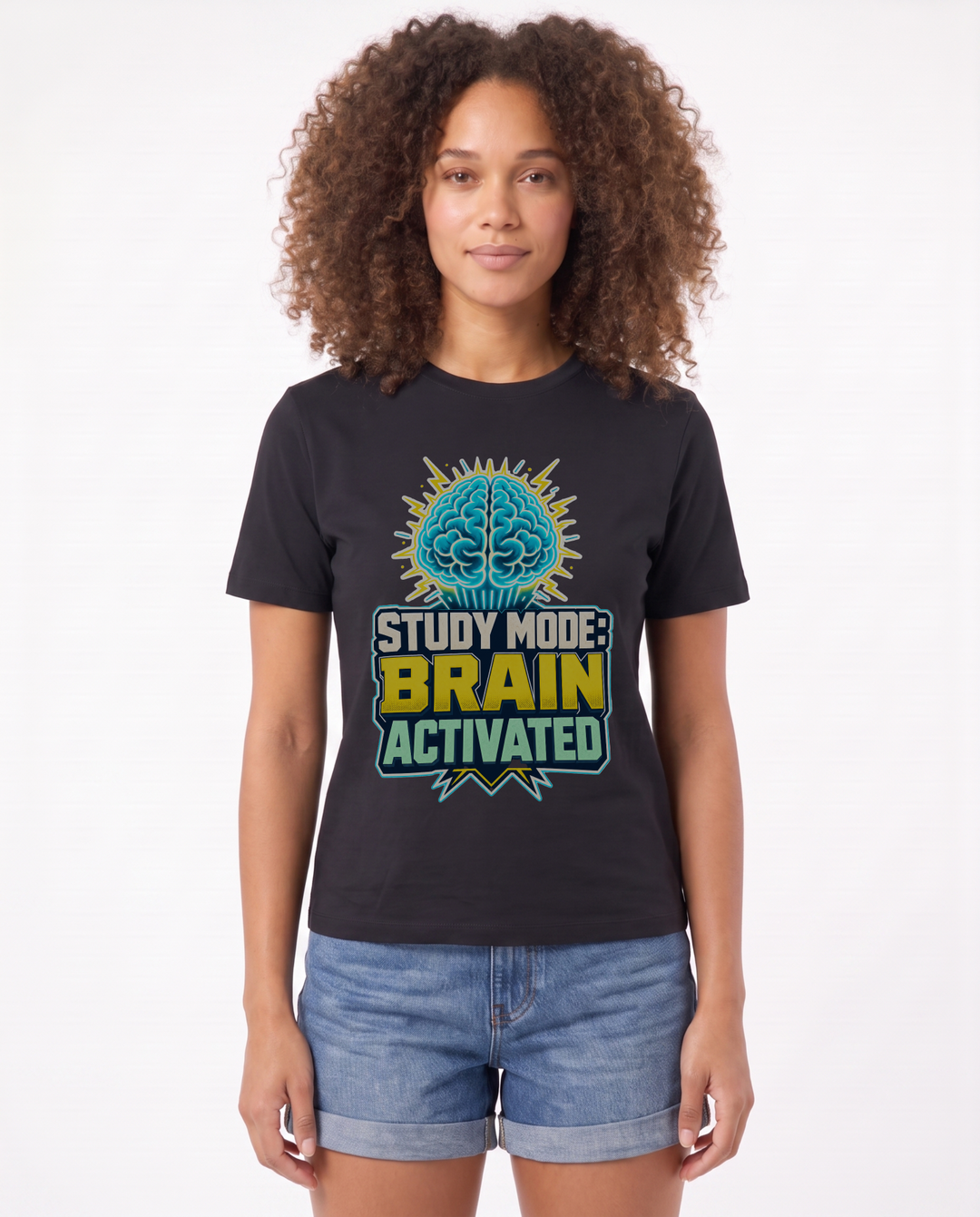 Study Mode: Brain Activated Black T-Shirt mockup 1