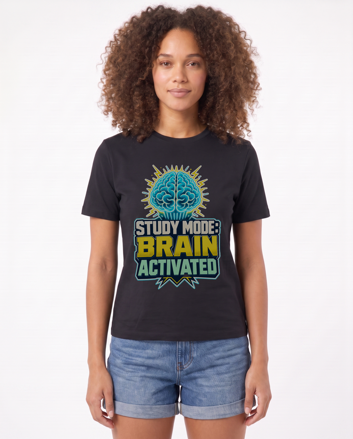 Study Mode: Brain Activated Black T-Shirt mockup 1