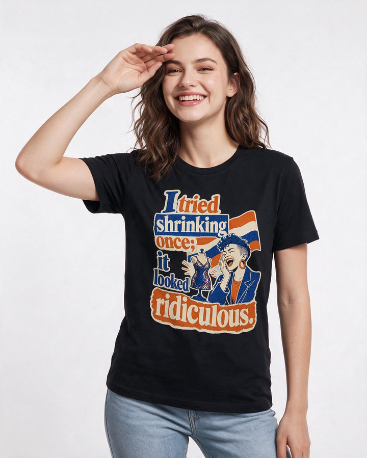 Pride Women's Black T-Shirt – I tried shrinking once; it looked ridiculous. product image 3