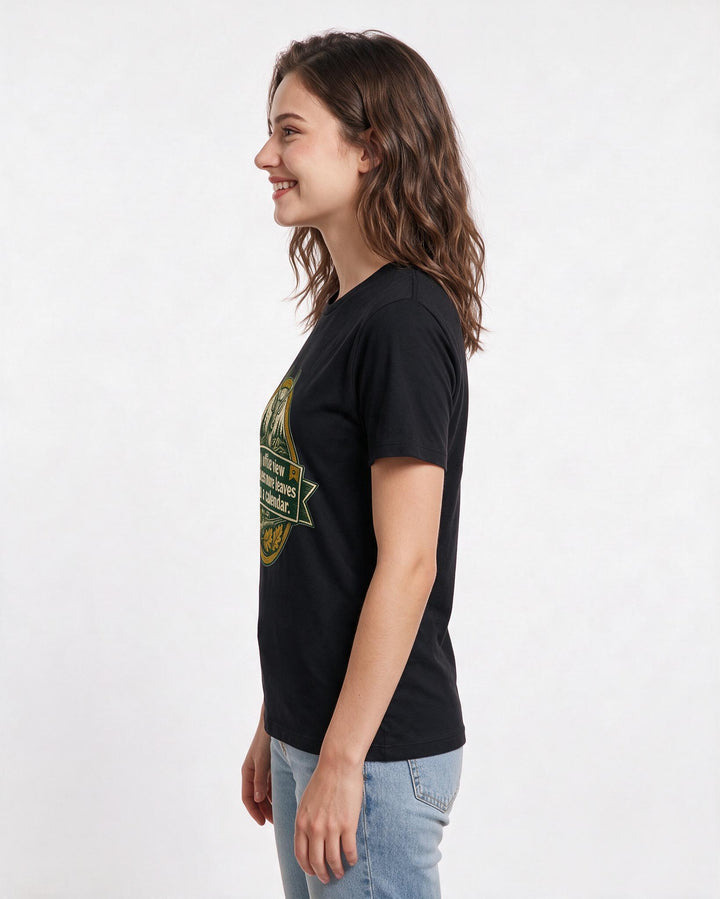 Hunting Women's Black T-Shirt - My office view includes more leaves product image 2