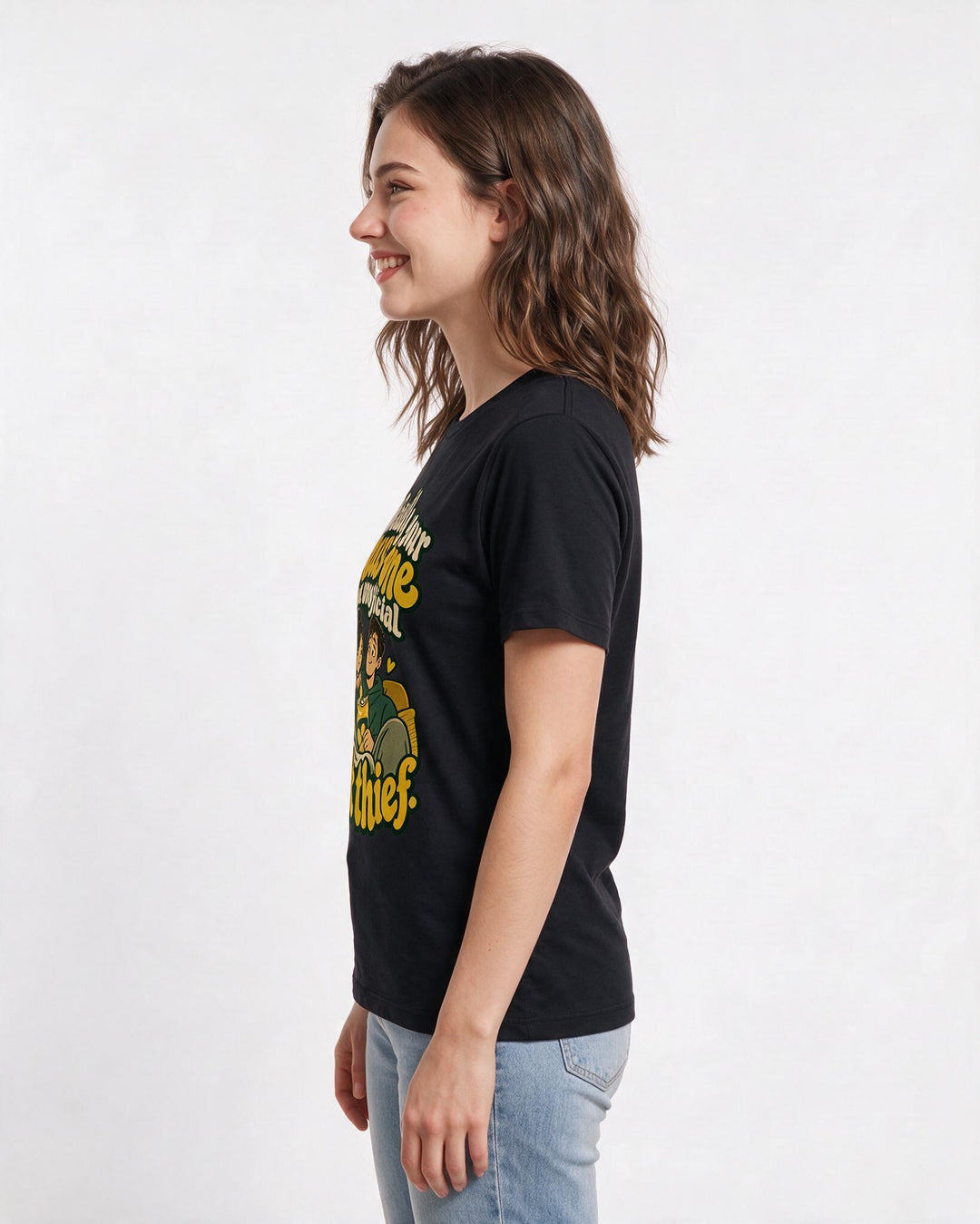 Couples Black T-Shirt for Women – Everyday Expression Graphic Tee product image 2
