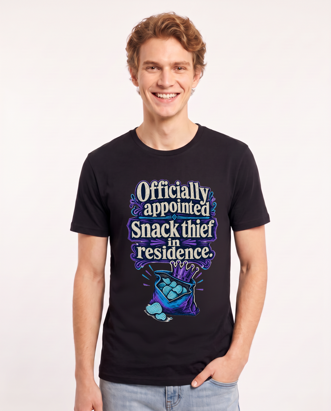 Couples Men's Black T-Shirt – Officially appointed snack thief in residence product image 1