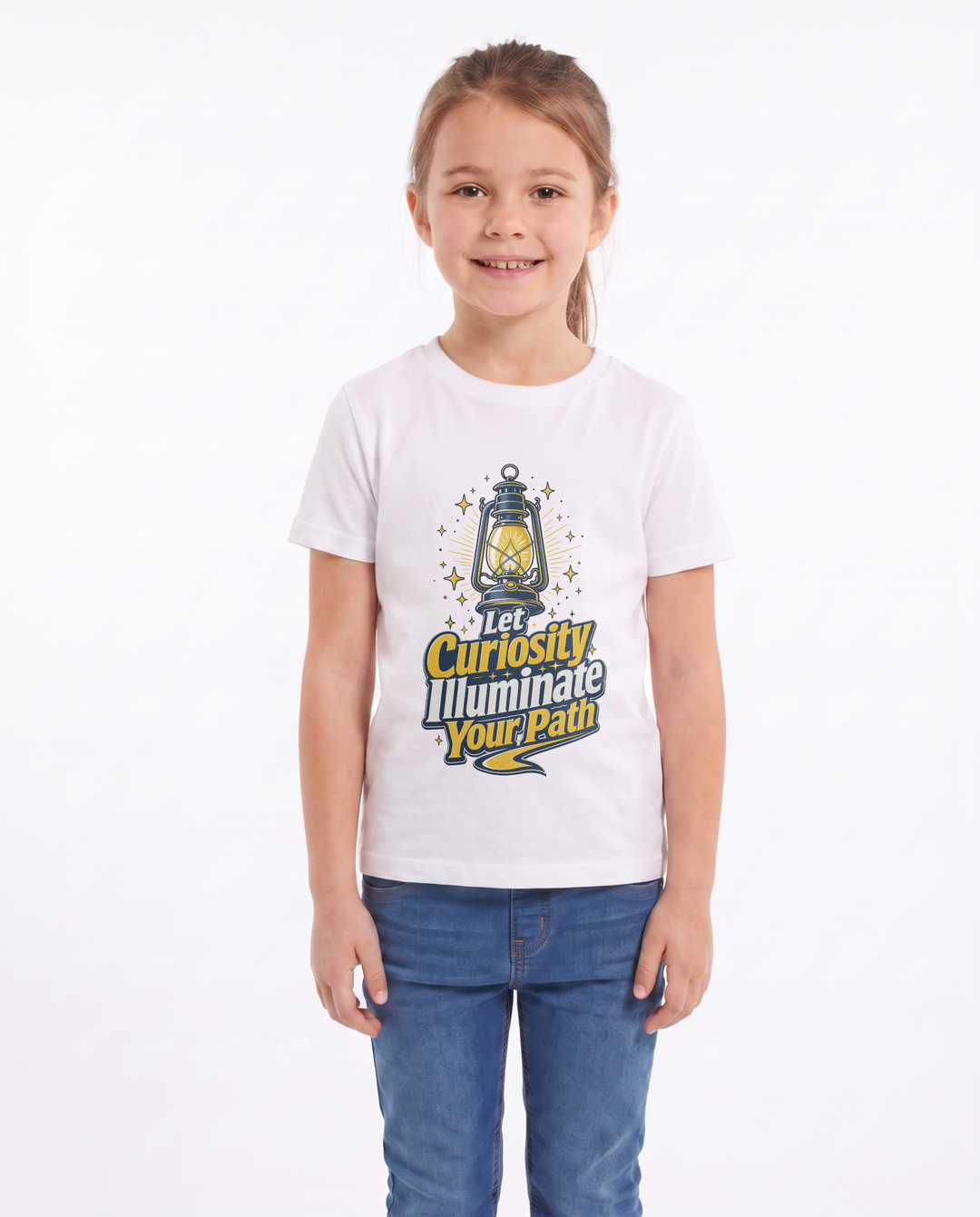 Let Curiosity Illuminate Your Path White T-Shirt mockup 1