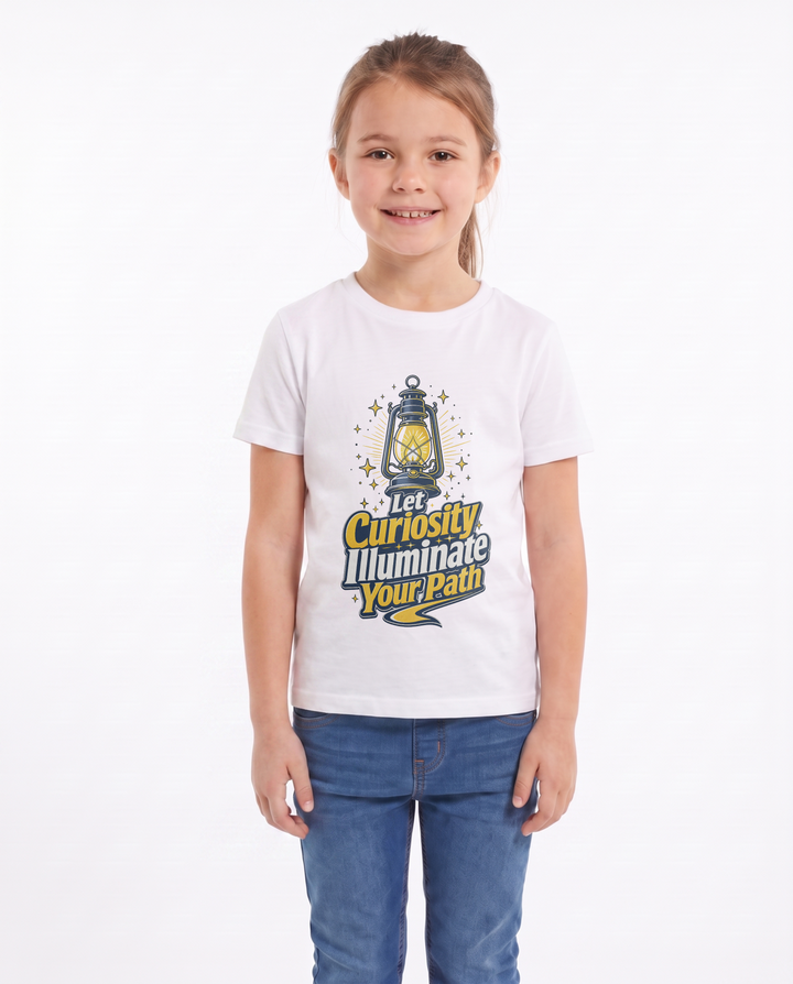 Let Curiosity Illuminate Your Path White T-Shirt mockup 1