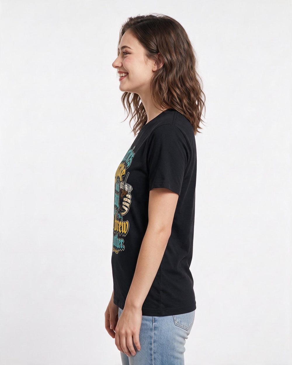 Christian Faith Women's Black T-Shirt – "Carries grace in one hand, a cold brew in the other." product image 2