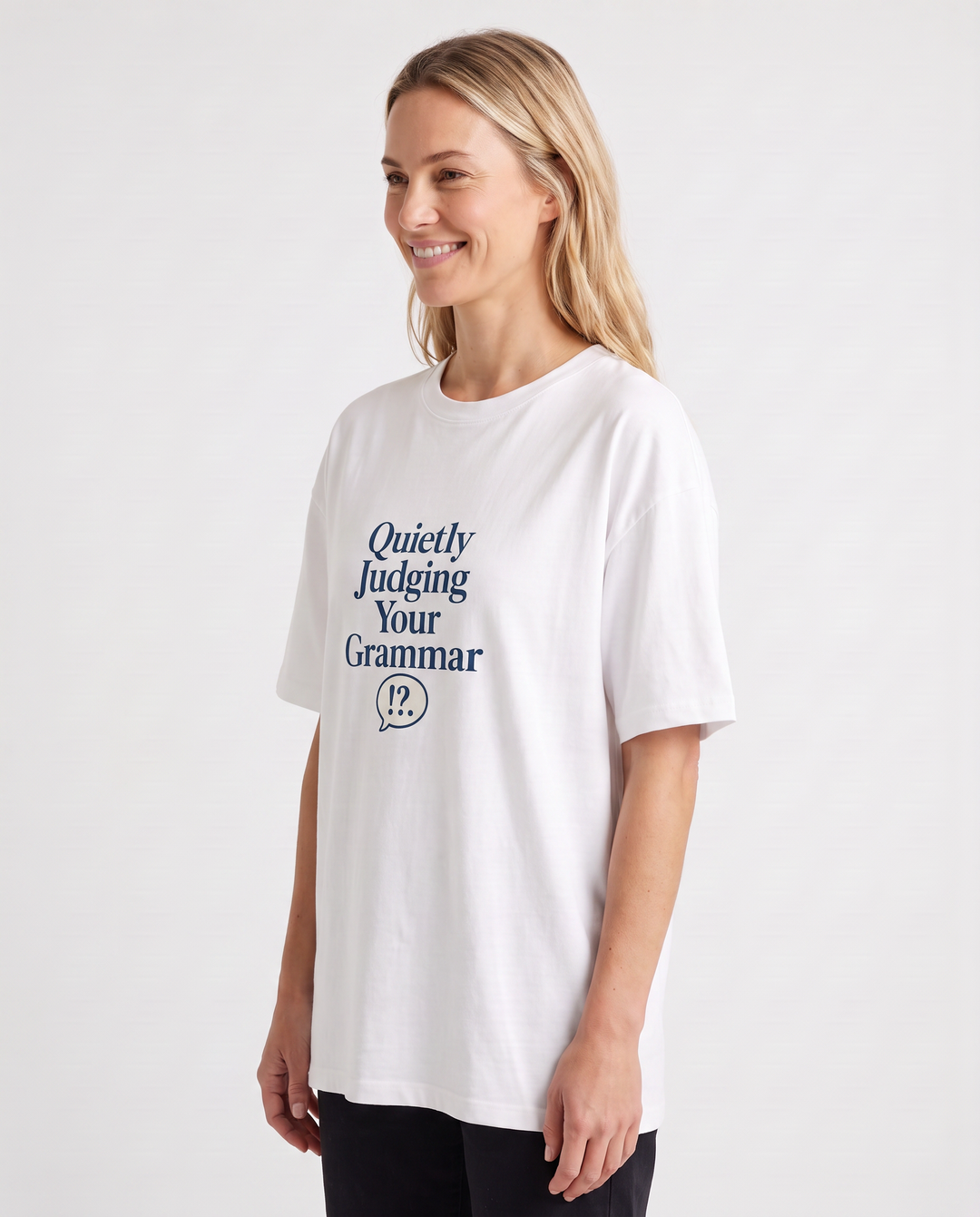 Quietly Judging Your Grammar White T-Shirt mockup 2