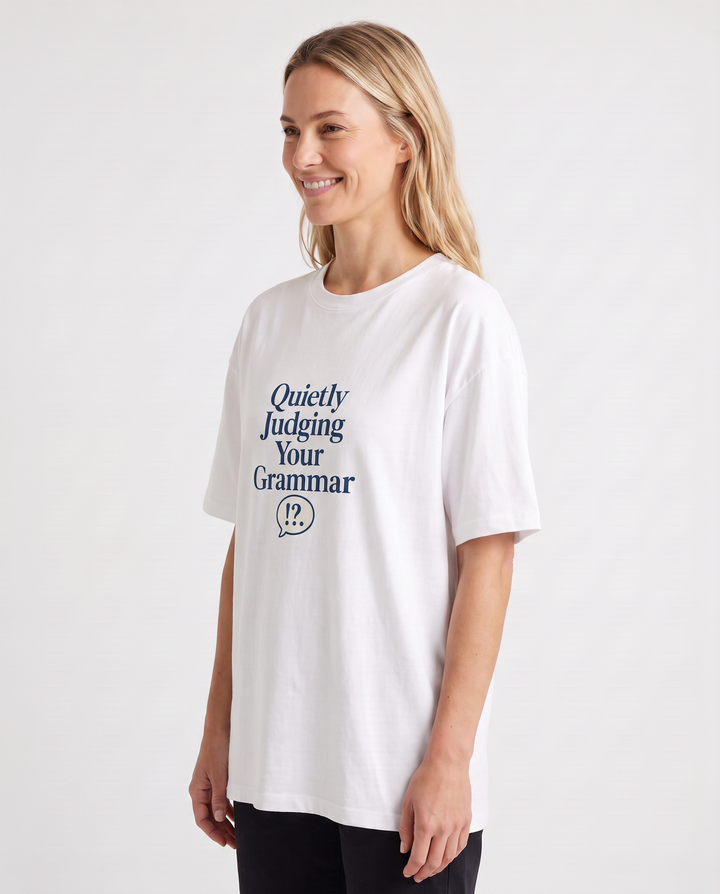 Quietly Judging Your Grammar White T-Shirt mockup 2