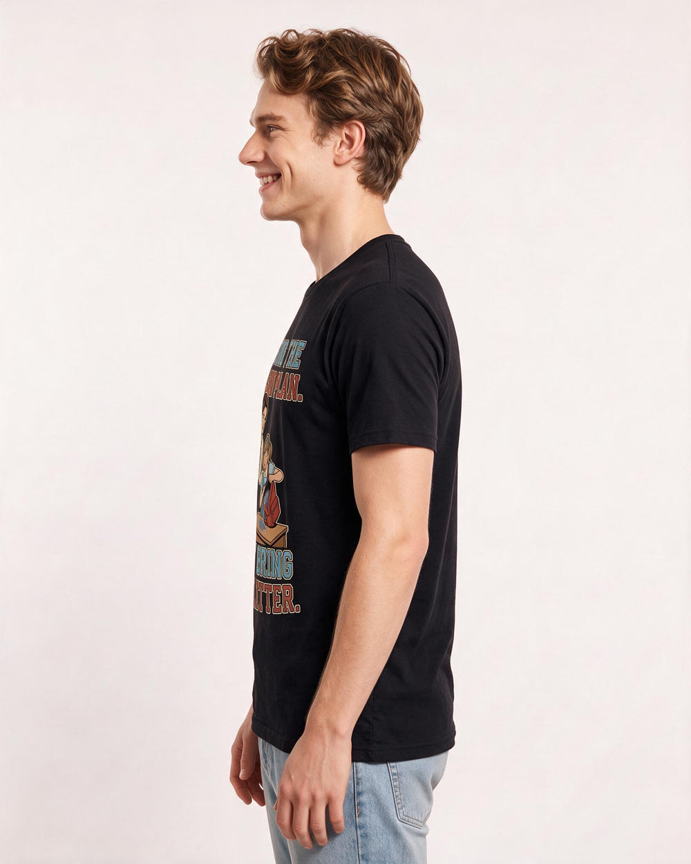 Funny Teacher Men's Black T-Shirt – I bring the lesson plan. They bring the glitter. product image 2