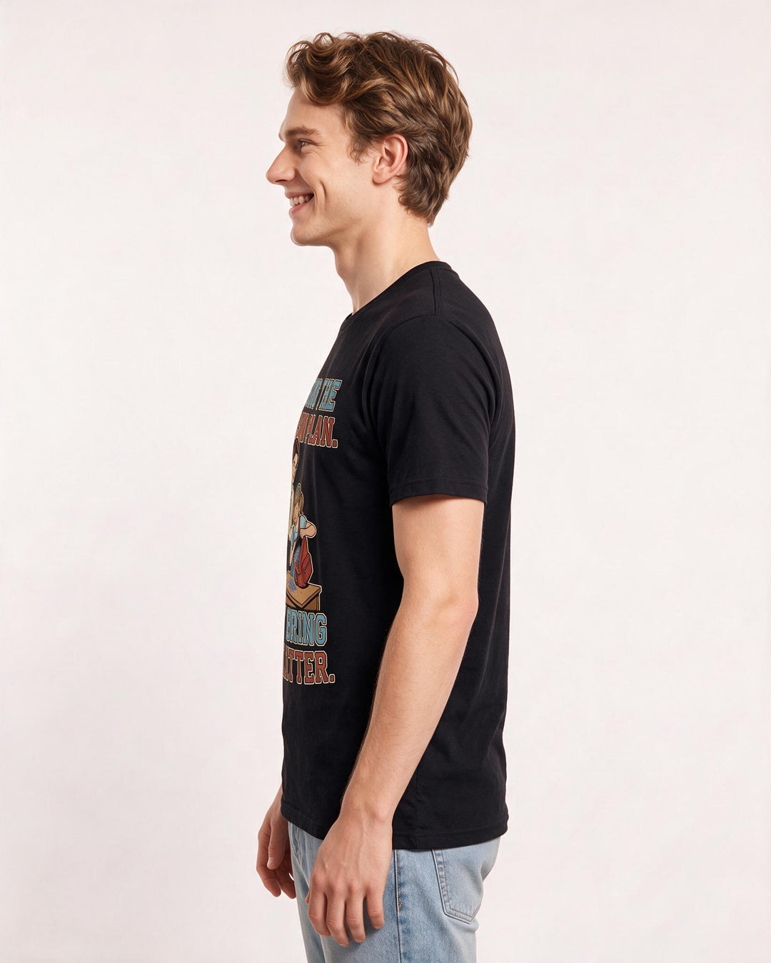 Funny Teacher Men's Black T-Shirt – I bring the lesson plan. They bring the glitter. product image 2
