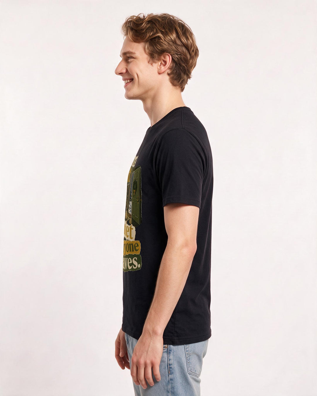 Christmas Men's Black T-Shirt – The true gift is quiet after everyone leaves. product image 2