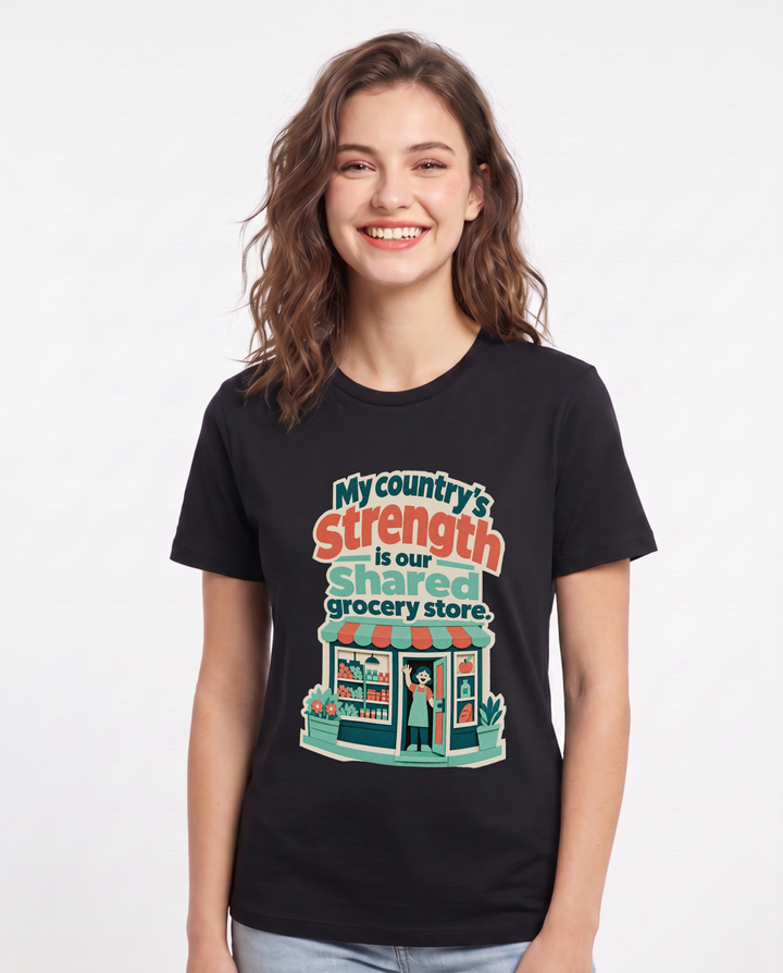 Patriotic Women's Black T-Shirt – My country's strength is our shared product image 1
