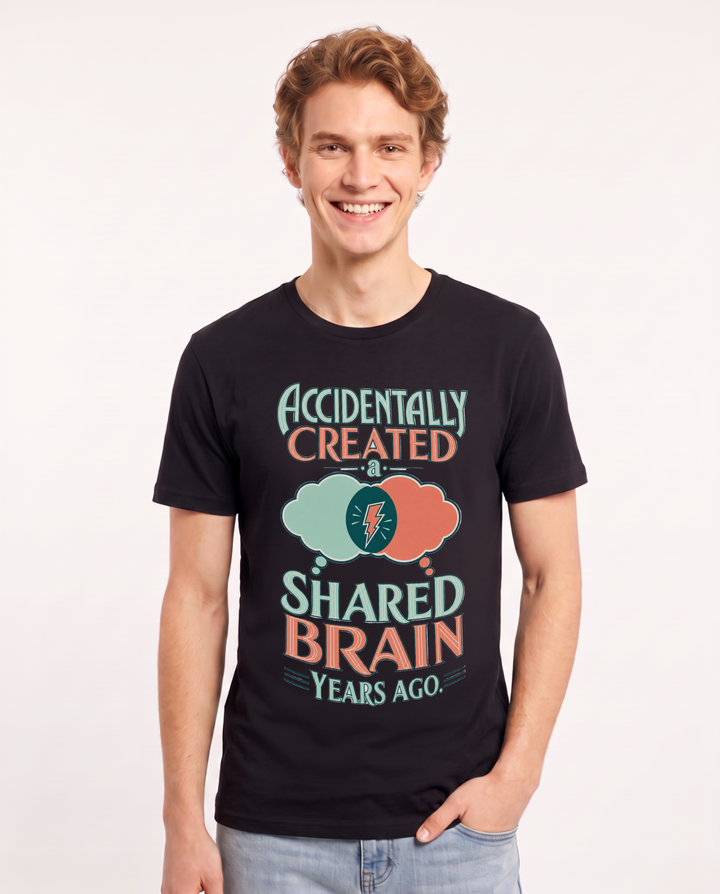 Couples Men's Black T-Shirt – Accidentally created a shared brain product image 1