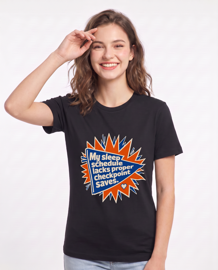 Gaming Women's Black T-Shirt - My sleep schedule lacks proper product image 3