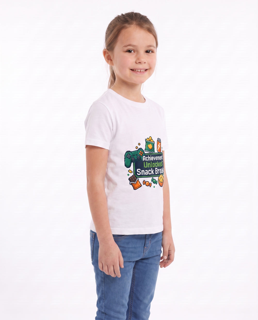 Achievement Unlocked: Snack Break White T-Shirt mockup 2