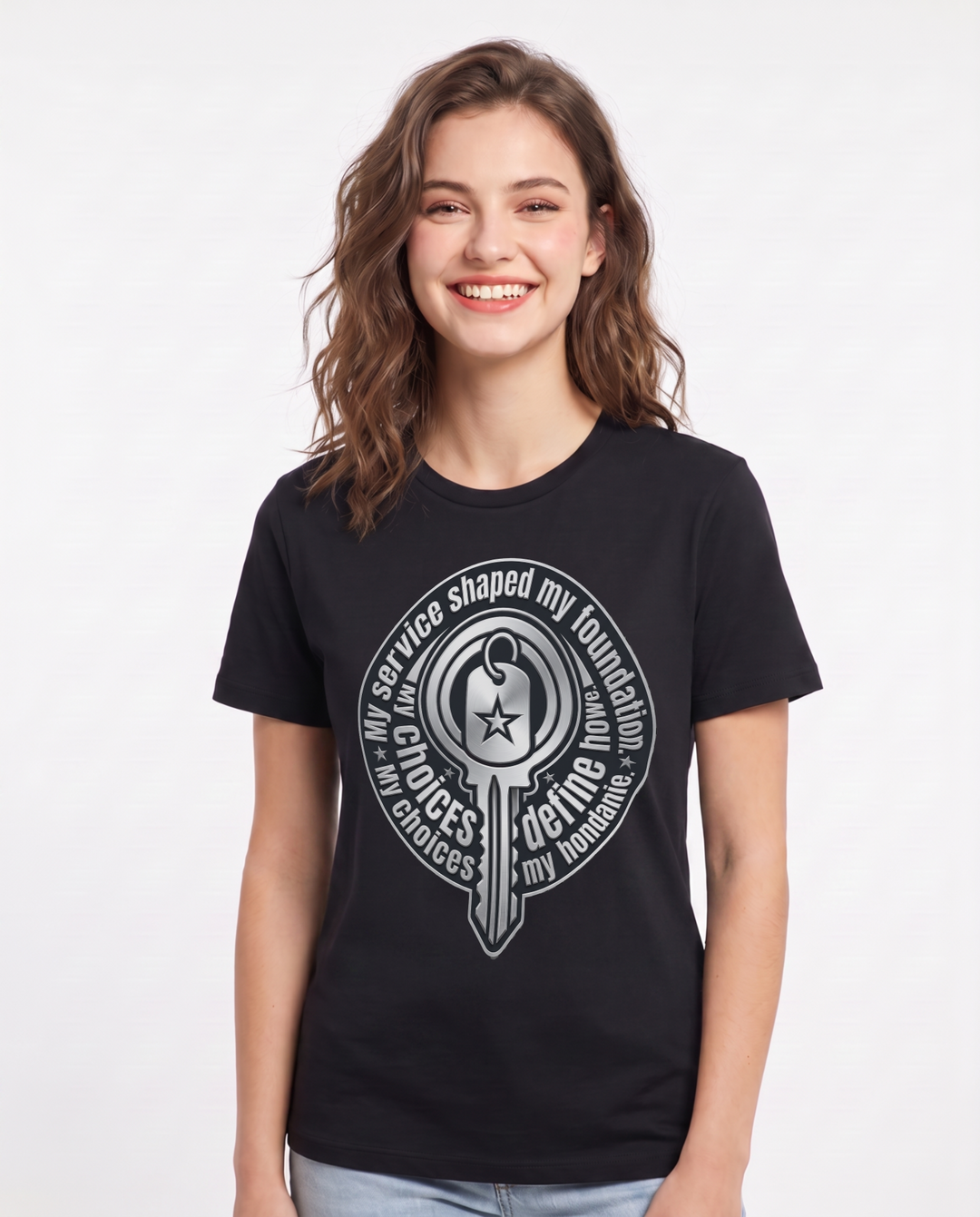 My service shaped my foundation. My choices define my home. Women's Black T-Shirt product image 2