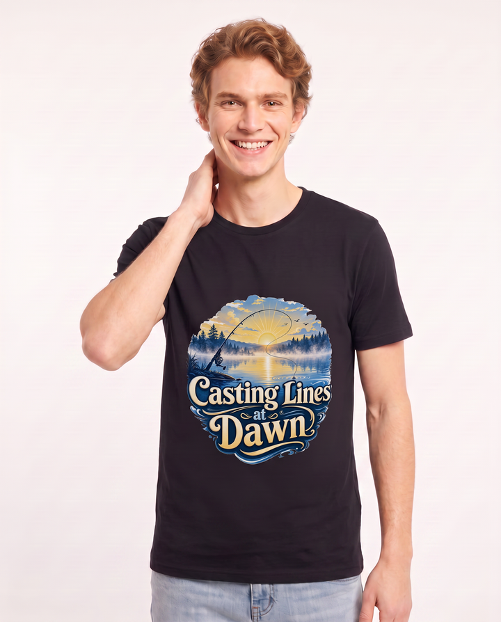 Casting Lines at Dawn Men's Black T-Shirt product image 1