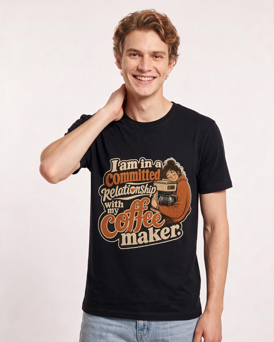 Funny Mom Men's Black T-Shirt – I am in a committed relationship with my coffee maker. product image 3