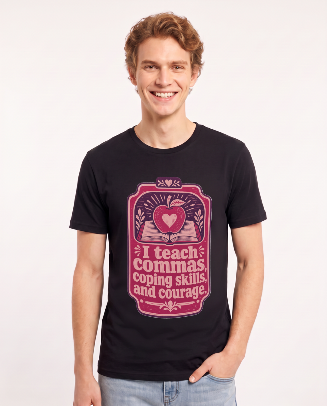 Teacher Gift Men's Black T-Shirt - I teach commas, coping skills, and product image 1
