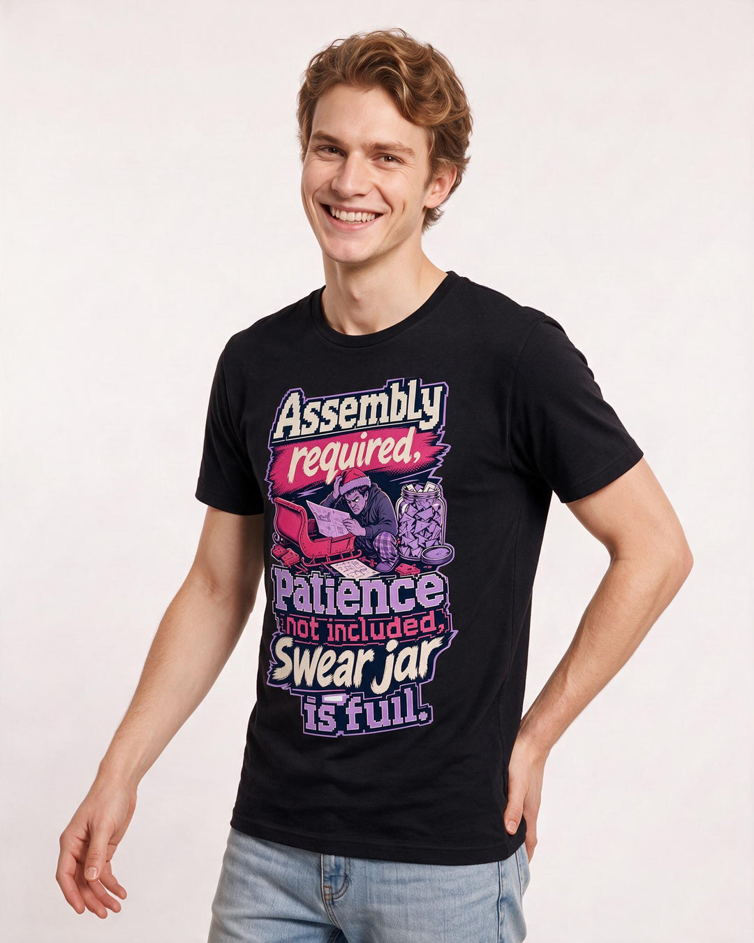 Funny Christmas Men's Black T-Shirt – Assembly required, patience not product image 3