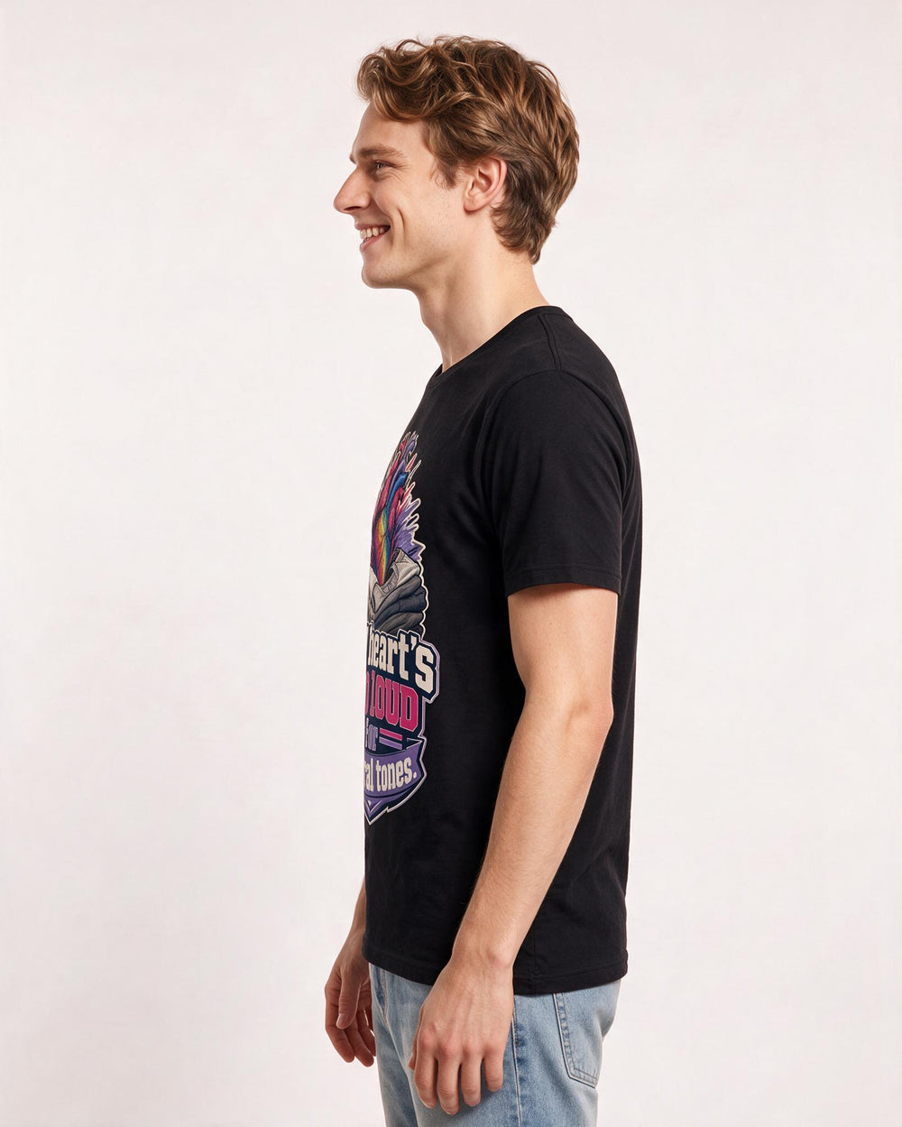 Pride Men's Black T-Shirt – My heart's too loud for neutral tones. product image 2