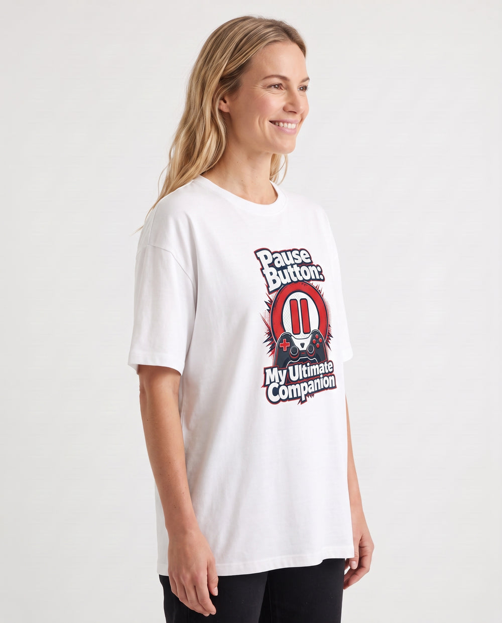 Pause Button: My Ultimate Companion White T-Shirt mockup 2