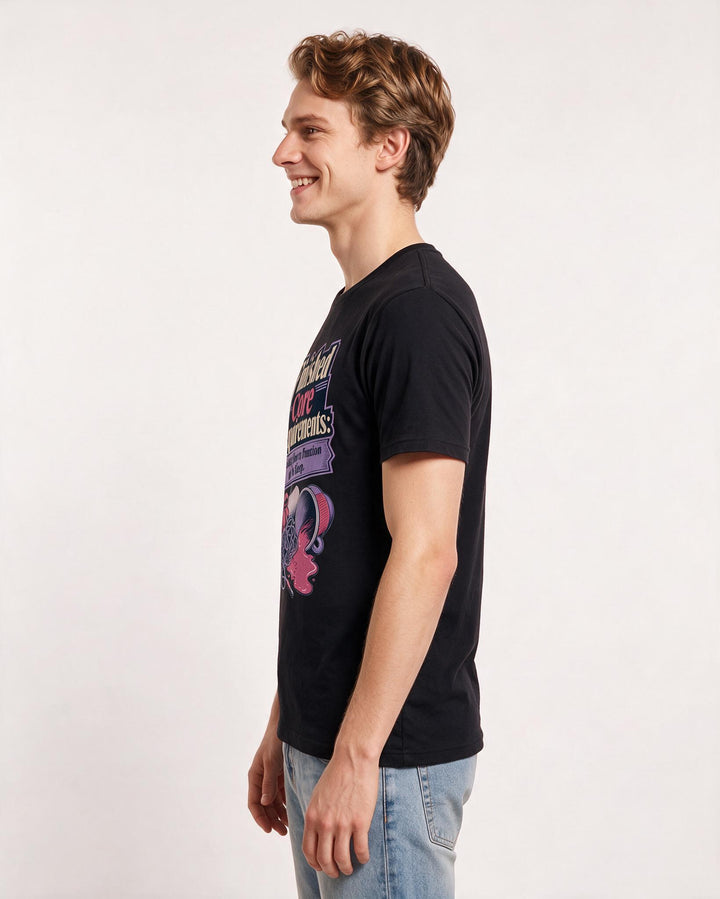 Graduation Men's Black T-Shirt – Finished Core Requirements: Including How to Function on No Sleep. product image 2