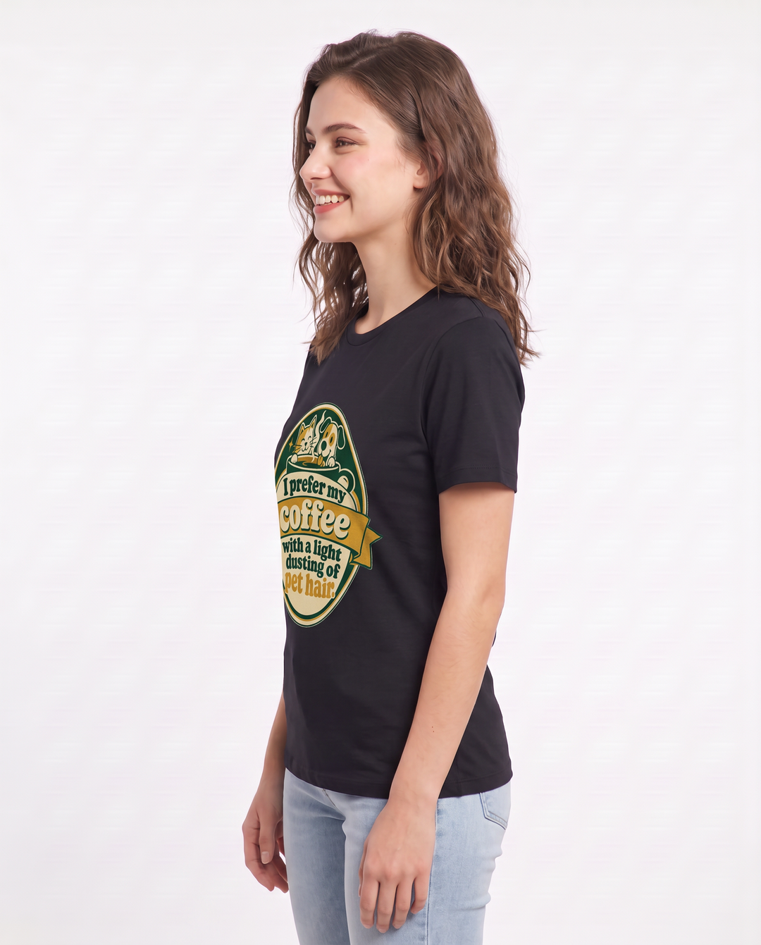 Graphic Women's Black T-Shirt - I prefer my coffee with a light product image 2