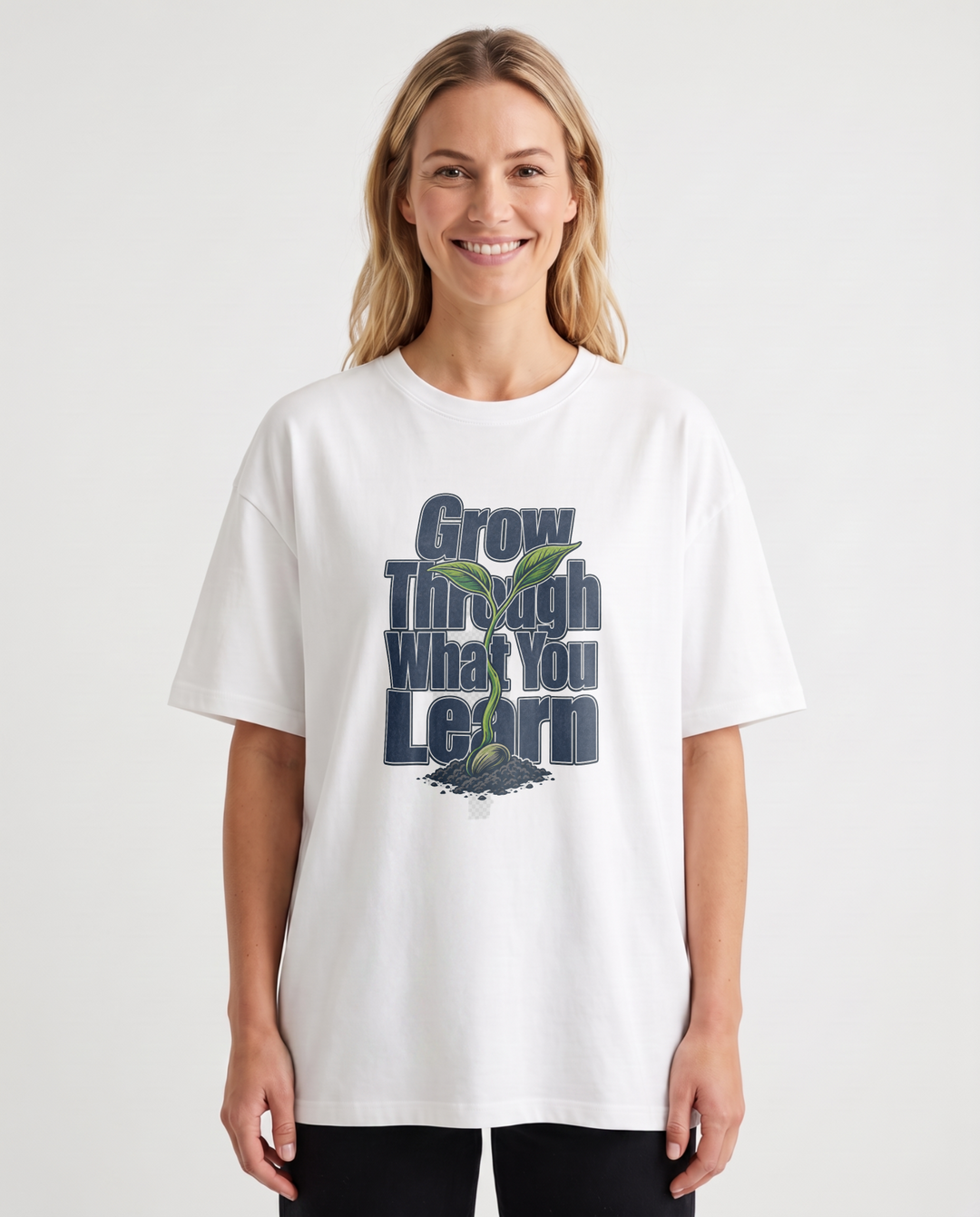 Grow Through What You Learn White T-Shirt mockup 1