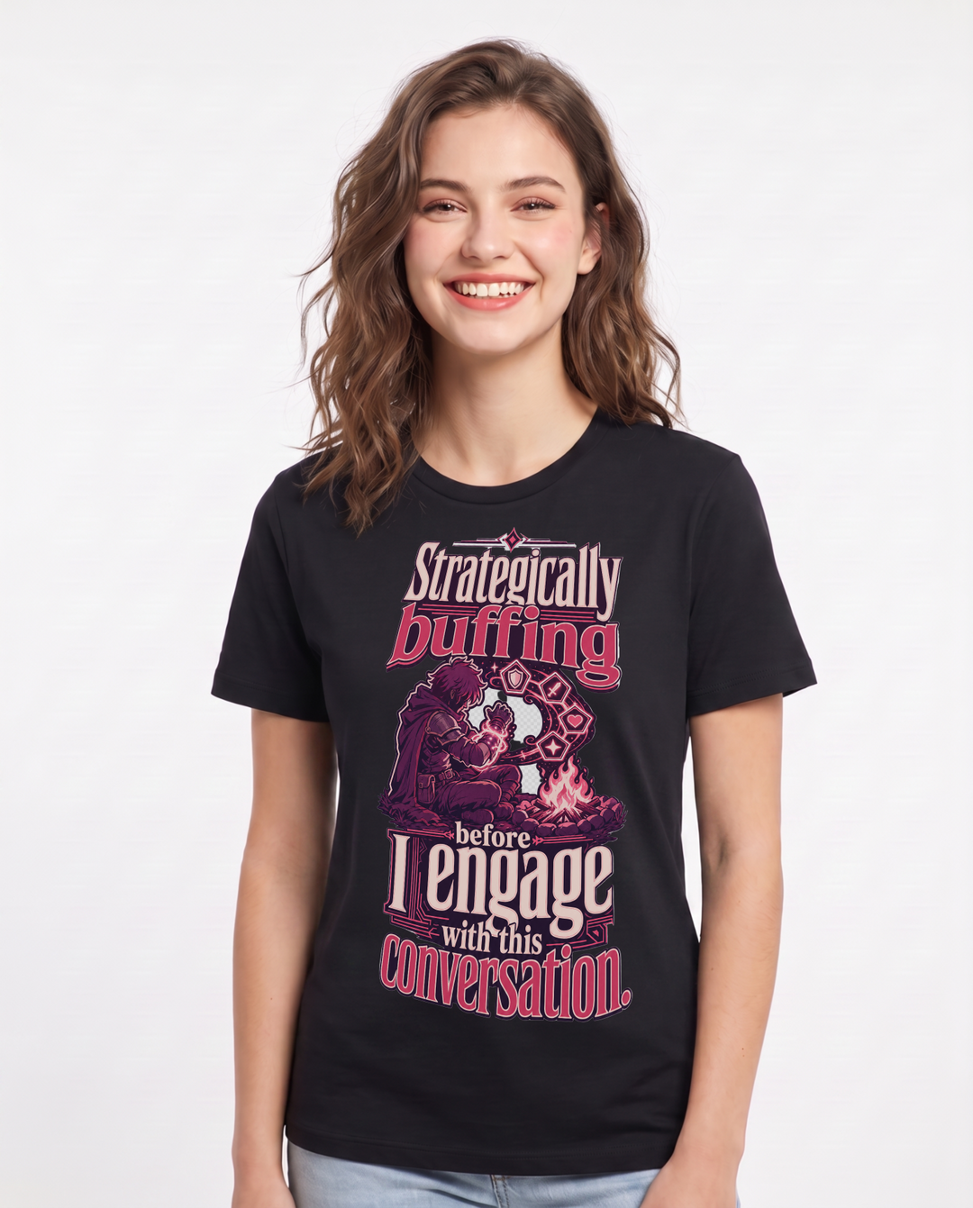 Gaming Women's Black T-Shirt – Strategically buffing before I engage with this conversation. product image 1