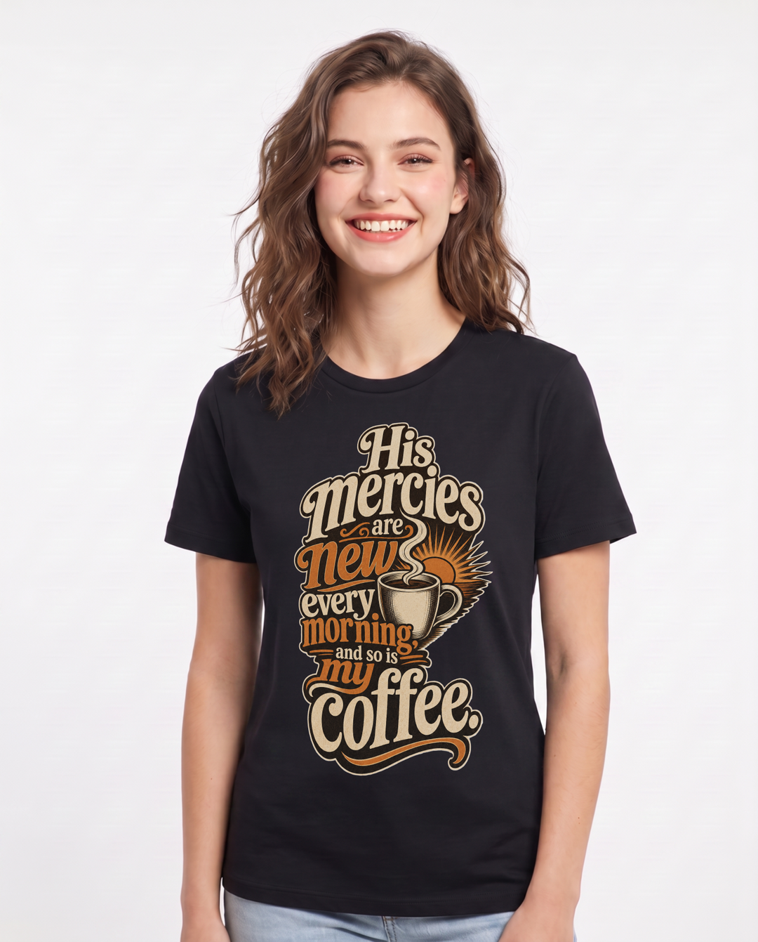 Christian Faith Women's Black T-Shirt – His mercies are new every morning, and so is my coffee product image 1