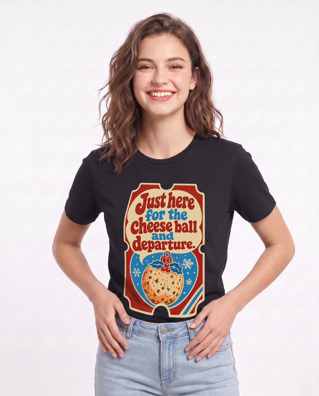 Christmas Women's Black T-Shirt - Just here for the cheese ball and product image 3